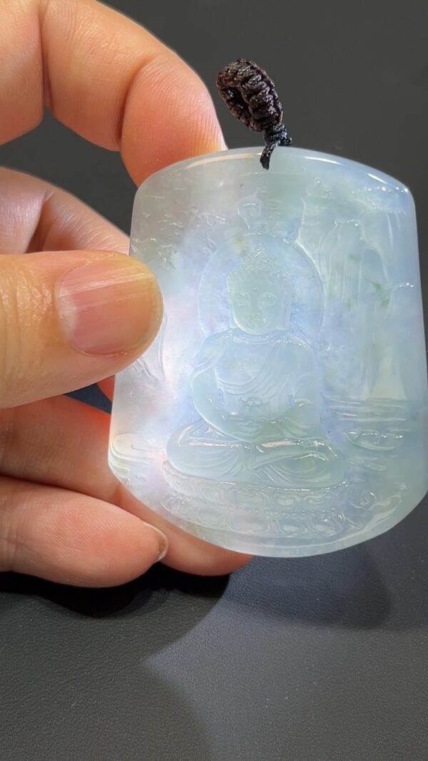 翡翠玉器精選 翡翠佛光・大日如來山水蓮座吊墜 編號#360 - Image 3