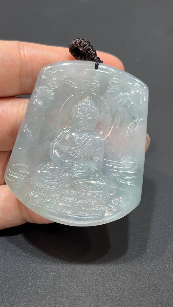 翡翠玉器精選 翡翠佛光・大日如來山水蓮座吊墜 編號#360 - Image 5