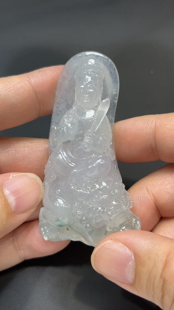 翡翠玉器精選 智光威儀・高品質翡翠文殊菩薩玉吊墜 編號# 430 - Image 2