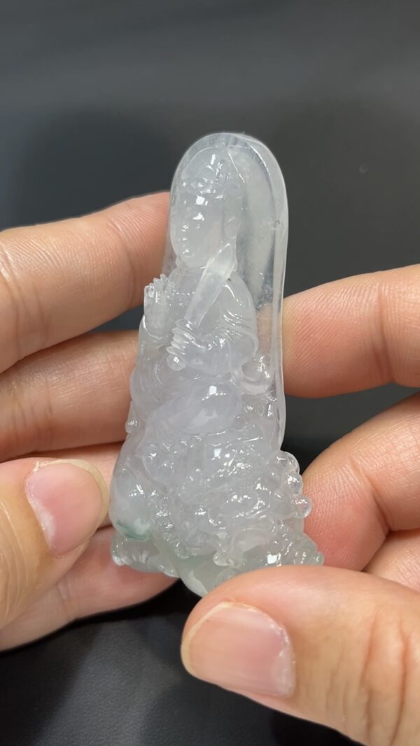 翡翠玉器精選 智光威儀・高品質翡翠文殊菩薩玉吊墜 編號# 430 - Image 3