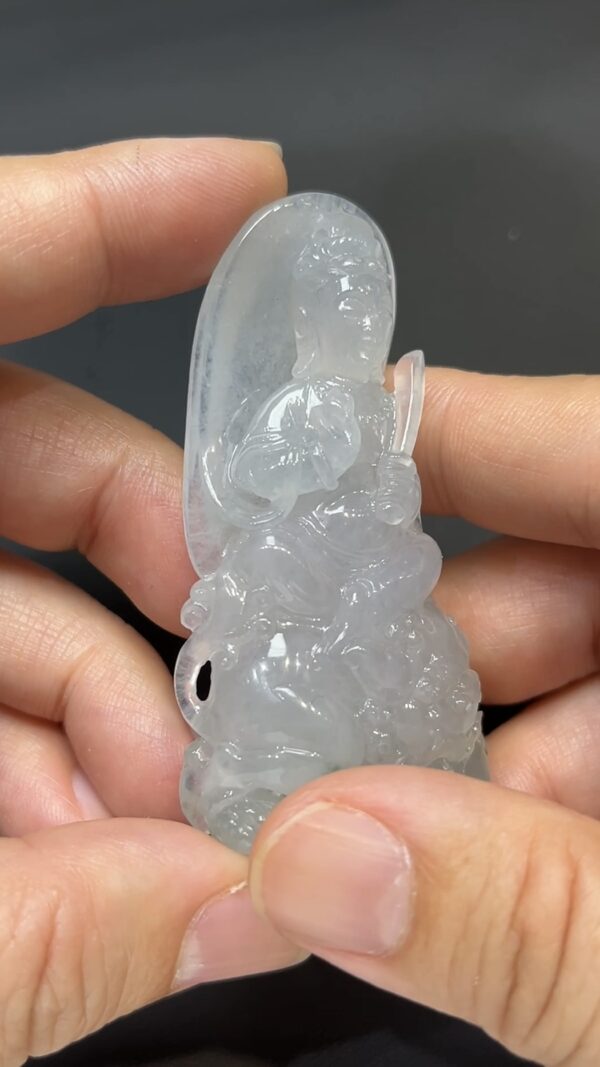 翡翠玉器精選 智光威儀・高品質翡翠文殊菩薩玉吊墜 編號# 430 - Image 5