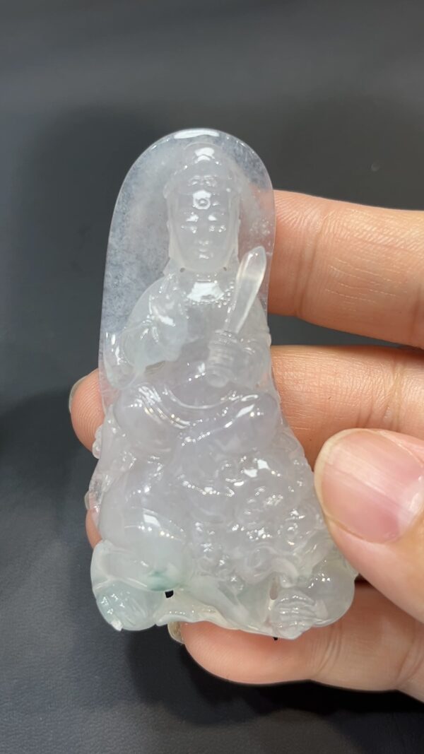 翡翠玉器精選 智光威儀・高品質翡翠文殊菩薩玉吊墜 編號# 430 - Image 8