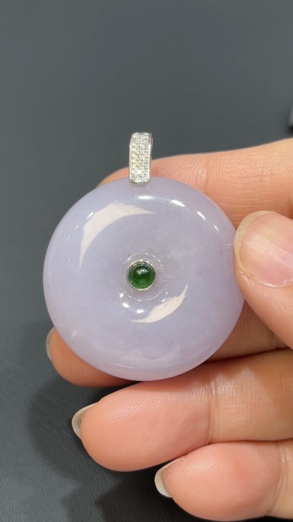 紫翡翠厚身平安扣｜18K白金鑲鑽扣頭｜天然玉器｜商品編號#474