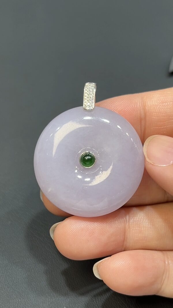 紫翡翠厚身平安扣｜18K白金鑲鑽扣頭｜天然玉器｜商品編號#474 - Image 3