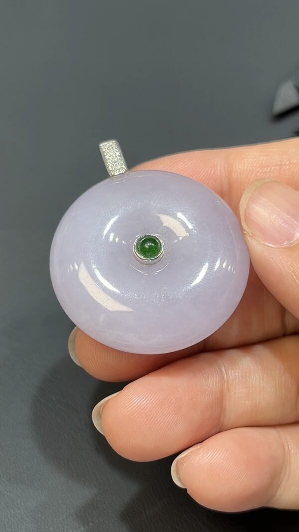 紫翡翠厚身平安扣｜18K白金鑲鑽扣頭｜天然玉器｜商品編號#474 - Image 4