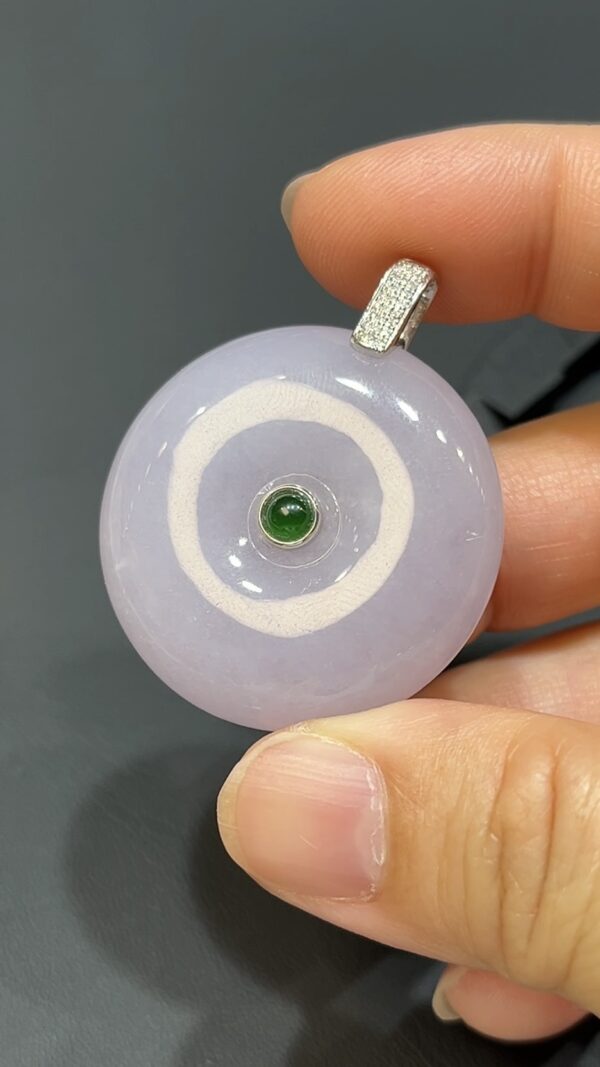 紫翡翠厚身平安扣｜18K白金鑲鑽扣頭｜天然玉器｜商品編號#474 - Image 8