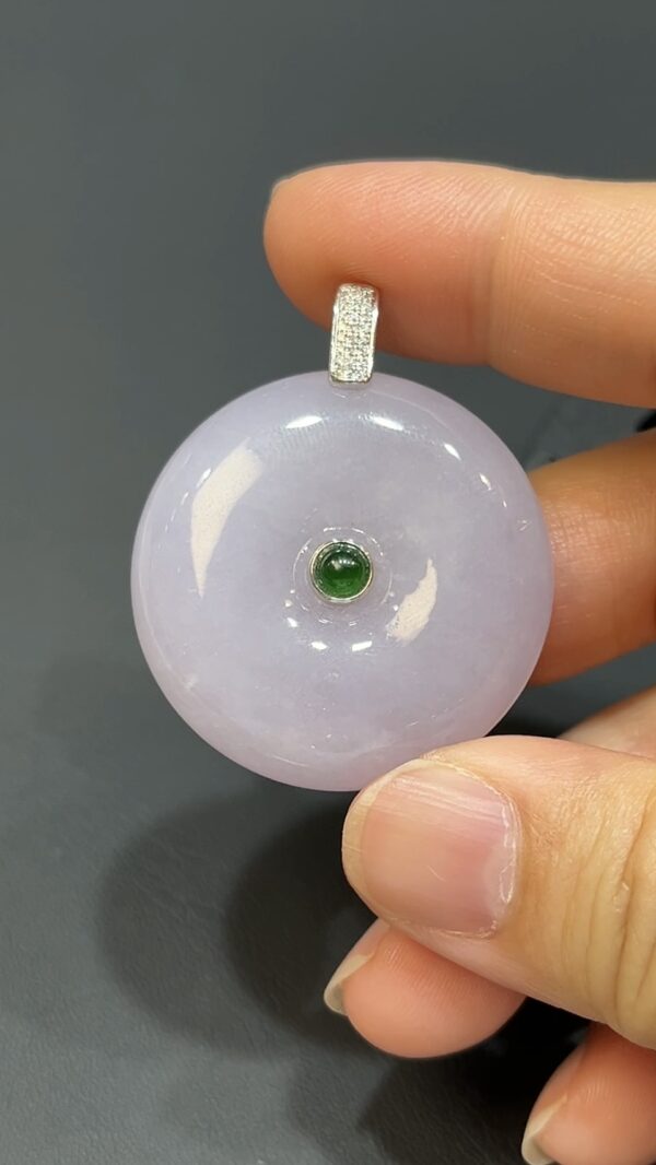 紫翡翠厚身平安扣｜18K白金鑲鑽扣頭｜天然玉器｜商品編號#474 - Image 9