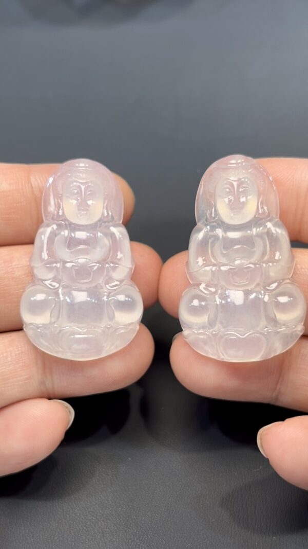 冰透高品質翡翠觀音一對｜同料雕刻 × 靈性守護 × 收藏精品｜編號 #575 - Image 7