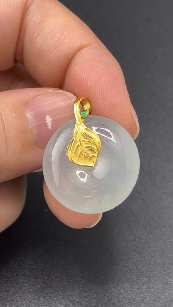 翡翠平安扣吊墜 編號#620｜18K黃金樹葉扣頭｜純淨玉種 收藏首選 - Image 6