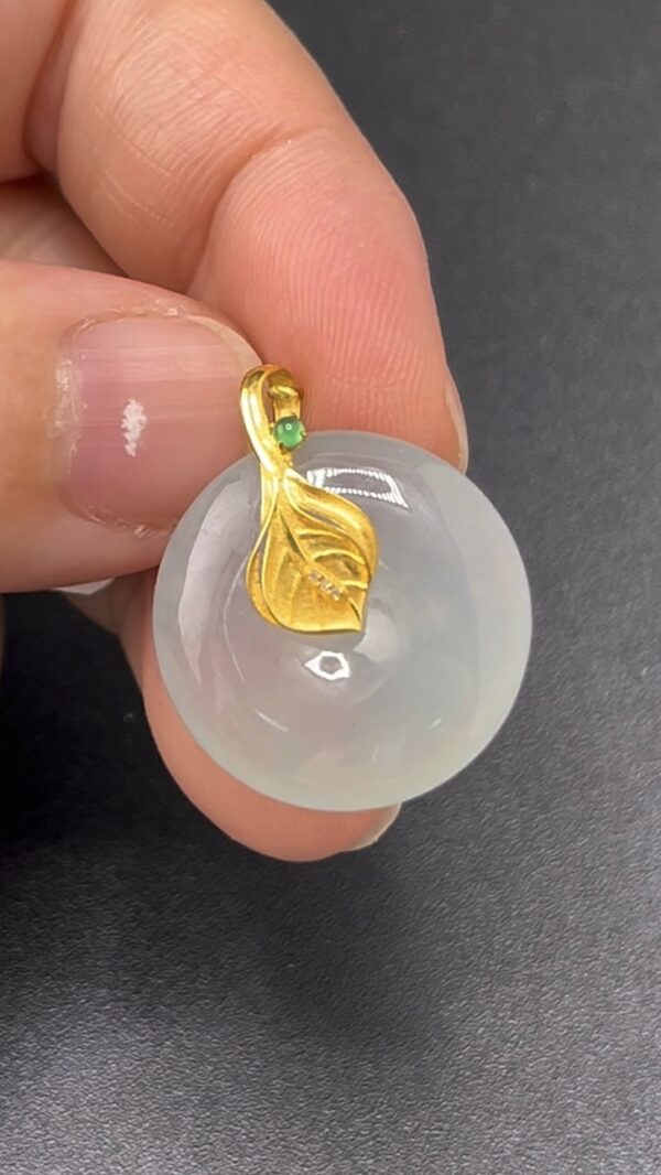 翡翠平安扣吊墜 編號#620｜18K黃金樹葉扣頭｜純淨玉種 收藏首選 - Image 7