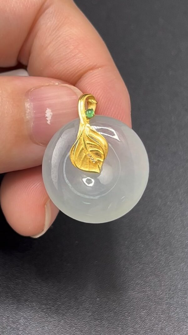 翡翠平安扣吊墜 編號#620｜18K黃金樹葉扣頭｜純淨玉種 收藏首選 - Image 8