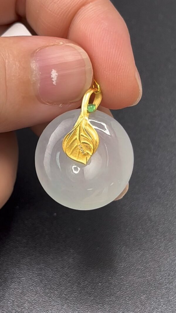 翡翠平安扣吊墜 編號#620｜18K黃金樹葉扣頭｜純淨玉種 收藏首選 - Image 9