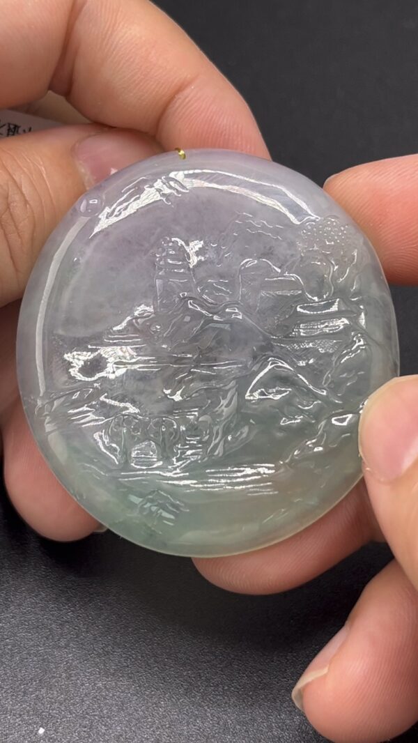 翡翠山水牌吊墜 編號#623 天然玉料 雕工細緻 東方美學 收藏首選 - Image 2