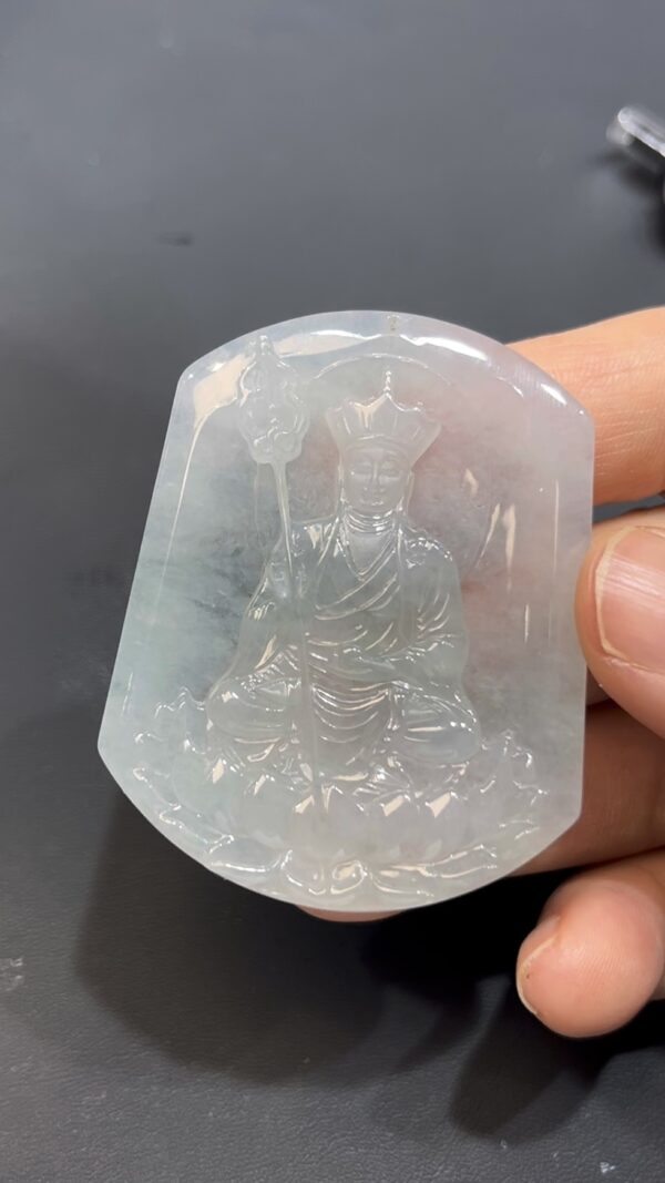 翡翠地藏菩薩吊墜 天然A貨玉雕 質地細膩 雕工精緻 佛教珠寶推薦 編號#634 - Image 2