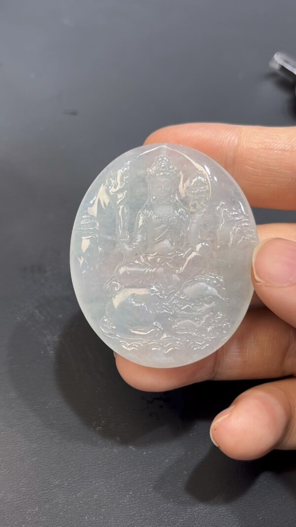 翡翠文殊菩薩吊墜 天然A貨玉雕 質地細膩 雕工精緻 佛教珠寶推薦 編號#635 - Image 2