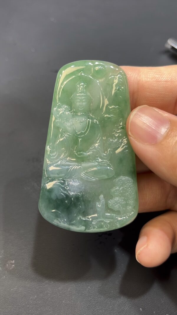 翡翠觀音山水吊墜  背景山水人物 雕工精緻 高級佛教珠寶推薦 編號#636 - Image 3