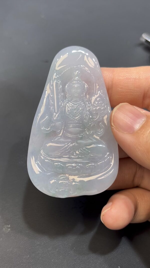 翡翠虛空藏菩薩吊墜 天然A貨玉雕 質地細膩 雕工精緻 佛教守護神  編號#637 - Image 2