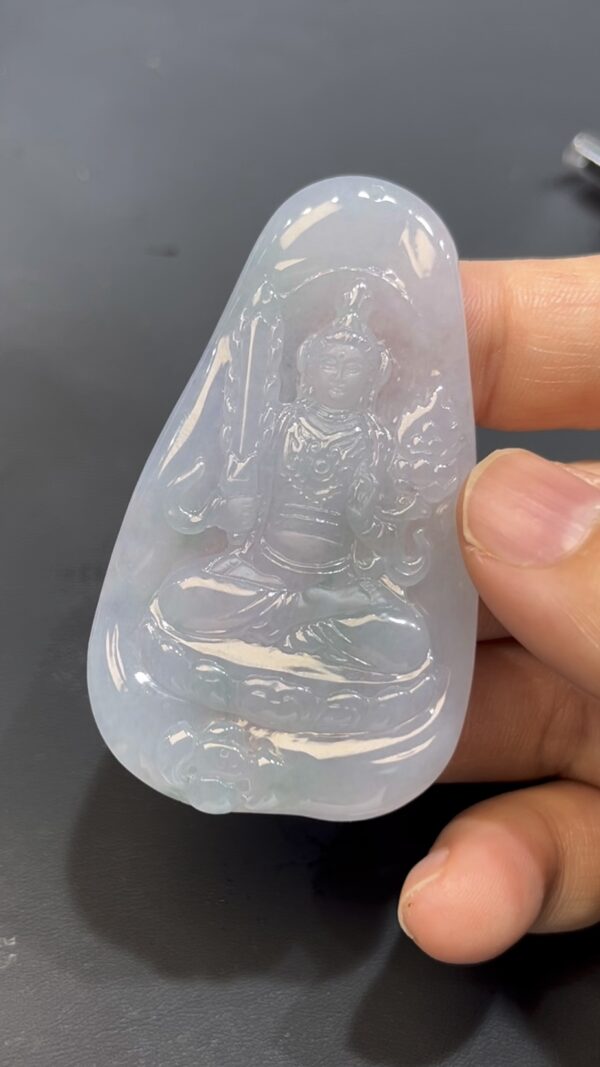 翡翠虛空藏菩薩吊墜 天然A貨玉雕 質地細膩 雕工精緻 佛教守護神  編號#637 - Image 3
