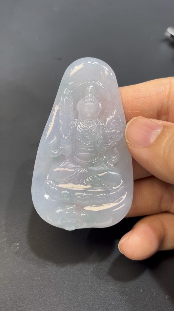 翡翠虛空藏菩薩吊墜 天然A貨玉雕 質地細膩 雕工精緻 佛教守護神  編號#637 - Image 6