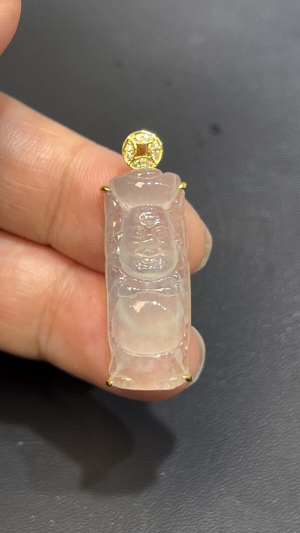 冰透翡翠彌勒佛吊墜 手舉元寶｜18K黃金銅錢扣頭｜招財寓意 編號#647 - Image 3