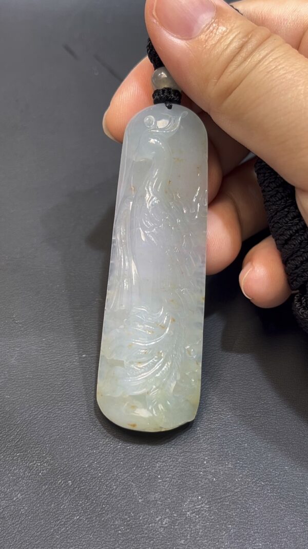 翡翠鳳凰吊墜 編號#654｜站立造型 尾部下垂｜灑金紋理 天然玉料 收藏首選 - Image 7