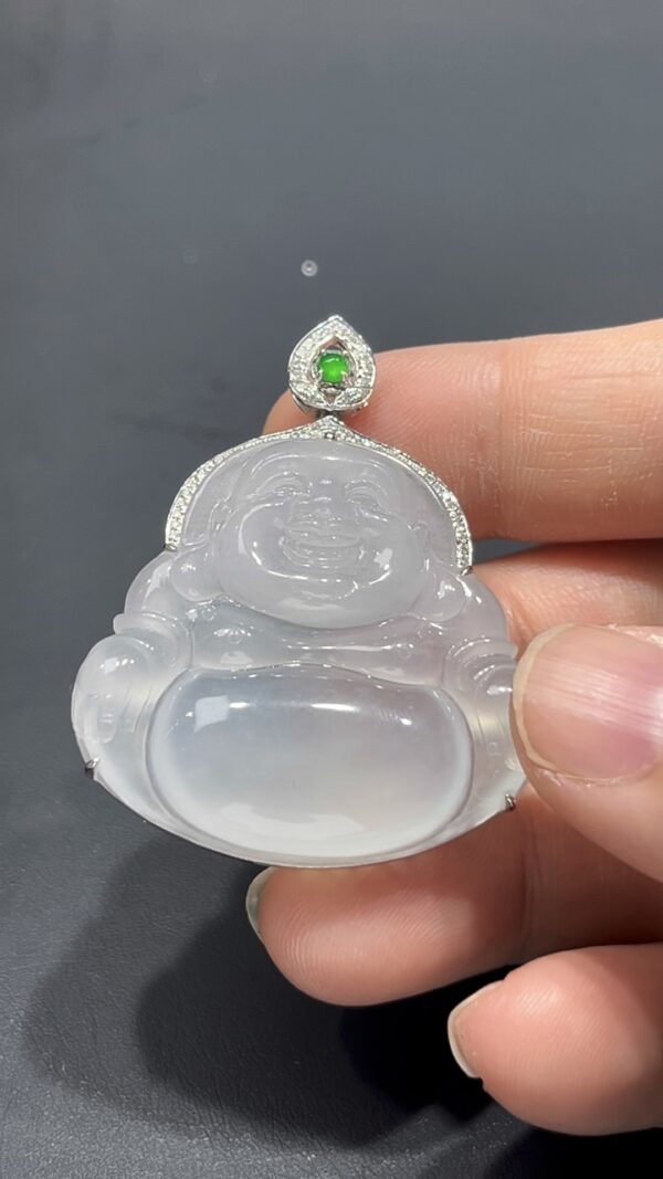 翡翠佛公吊墜｜冰種細膩玉料 × 熒光十足 × 18K鑽石鑲嵌｜大肚能容天下事翡翠推薦 #719 - Image 2