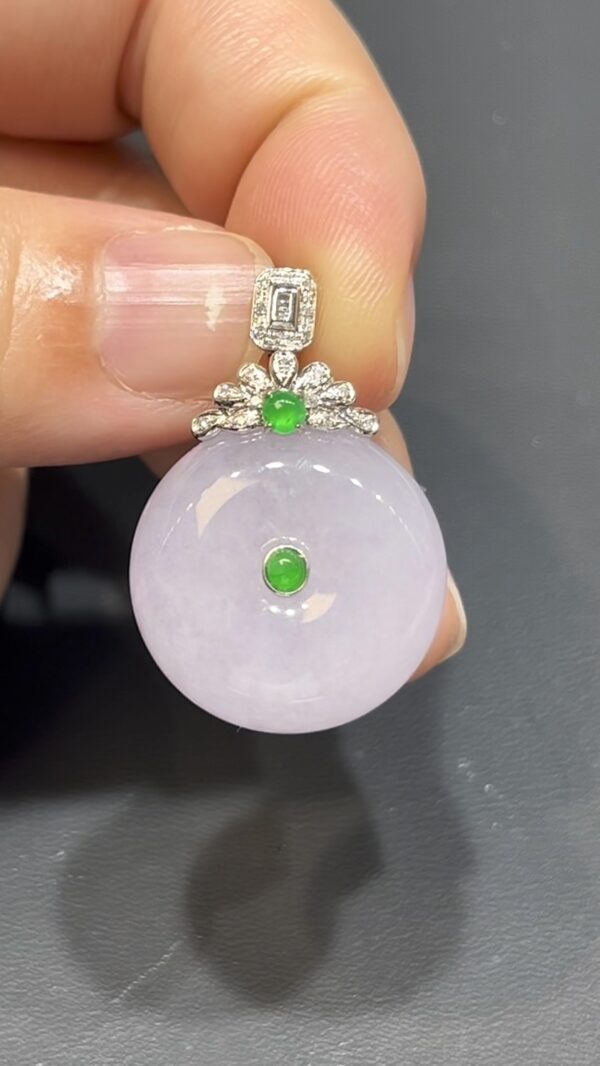 翡翠平安扣吊墜｜厚實算盤子造型 × 18K白金鑽石花頭 × 時尚高雅女士精品｜性價比推薦 #744