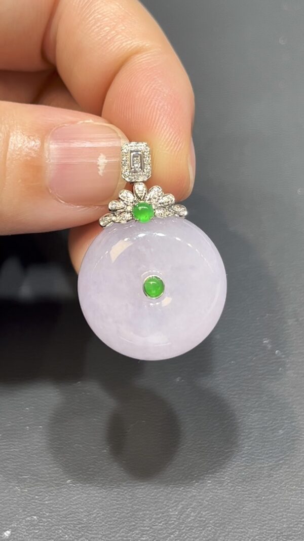 翡翠平安扣吊墜｜厚實算盤子造型  × 18K白金鑽石花頭 × 時尚高雅女士精品｜性價比推薦 #744 - Image 2