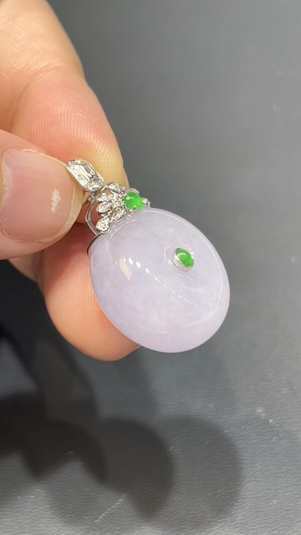翡翠平安扣吊墜｜厚實算盤子造型  × 18K白金鑽石花頭 × 時尚高雅女士精品｜性價比推薦 #744 - Image 3