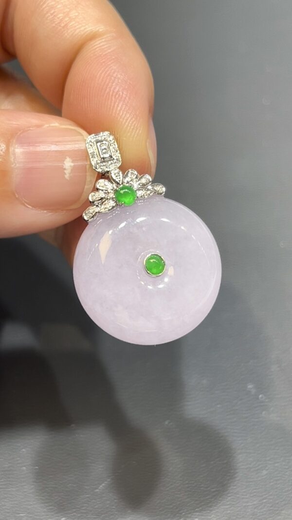 翡翠平安扣吊墜｜厚實算盤子造型  × 18K白金鑽石花頭 × 時尚高雅女士精品｜性價比推薦 #744 - Image 4