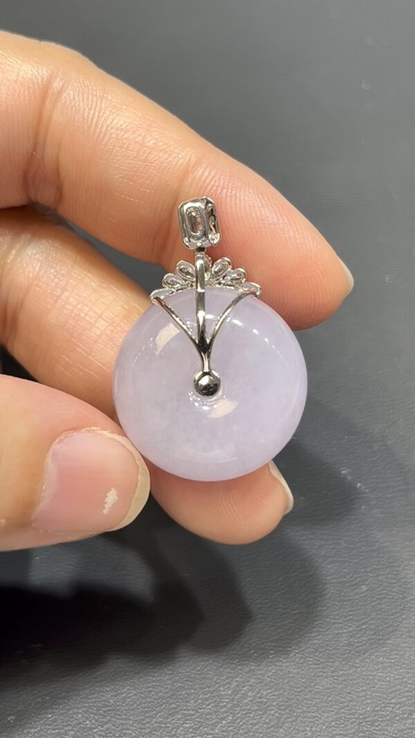 翡翠平安扣吊墜｜厚實算盤子造型  × 18K白金鑽石花頭 × 時尚高雅女士精品｜性價比推薦 #744 - Image 5