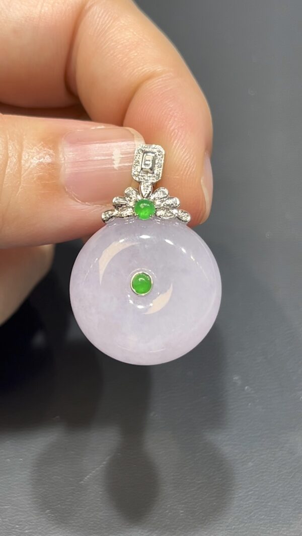 翡翠平安扣吊墜｜厚實算盤子造型  × 18K白金鑽石花頭 × 時尚高雅女士精品｜性價比推薦 #744 - Image 6