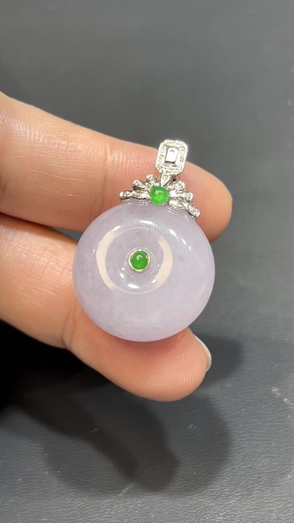翡翠平安扣吊墜｜厚實算盤子造型  × 18K白金鑽石花頭 × 時尚高雅女士精品｜性價比推薦 #744 - Image 7
