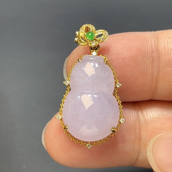 翡翠葫蘆吊墜｜淺紫翡翠 × 18K黃金包鑲 × 福祿雙全 × 高雅小精品推薦 #810