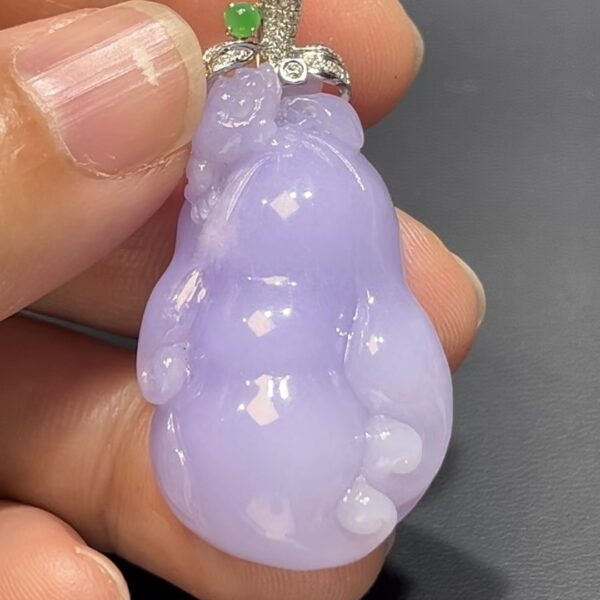 翡翠福瓜吊墜｜紫色翡翠 × 三足蟾 × 枝頭造型 × 18K白金鑲嵌 × 福氣財運精品推薦 #816