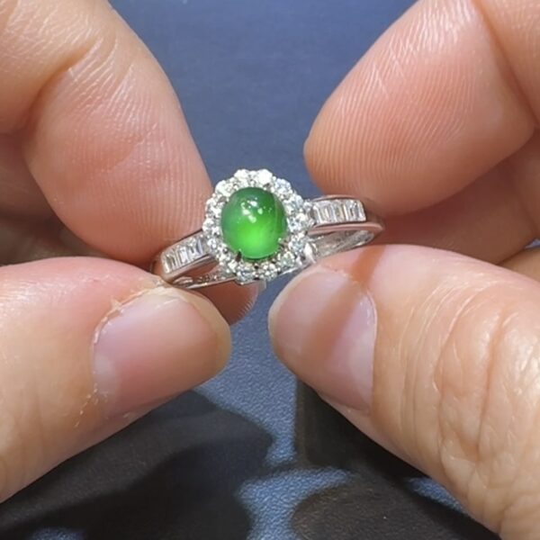 翡翠戒指｜危地馬拉翡翠小蛋面 × 高色 × 鋯石環繞 × 精緻華美推薦 #14853